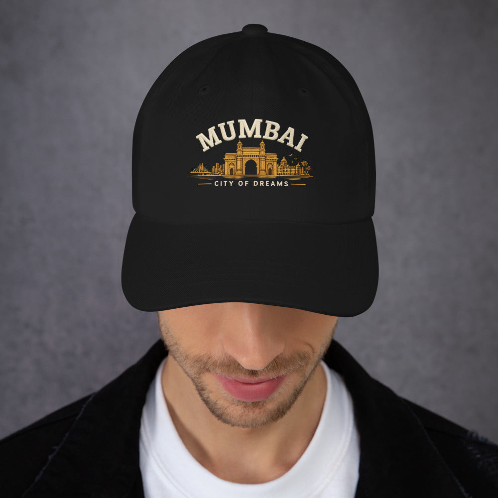 Man wearing the Mumbai – City of Dreams Cap in black — Step2Strength